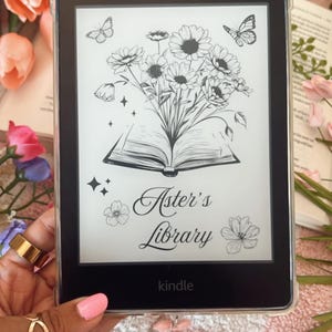 Personalized  Name Kindle Lock Screen,Wildflower Library Wallpaper for Kindle Paperwhite,Oasis,Colorsoft,Full-screen no borders Screensaver