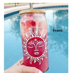 Sun Moon Beer Glass Can,Celestial Glass Coffee Cup,Soda Glass Can,Iced Coffee Glass,Zodiac Glass,Aesthetic Beer Can Glass,Beer Glass Mug