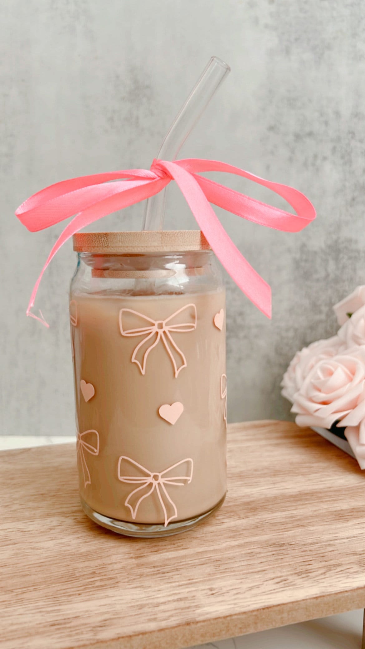 Pink Bow Glass Cup,coquette Iced Coffee Glass Cup,bow Glass Cup With ...