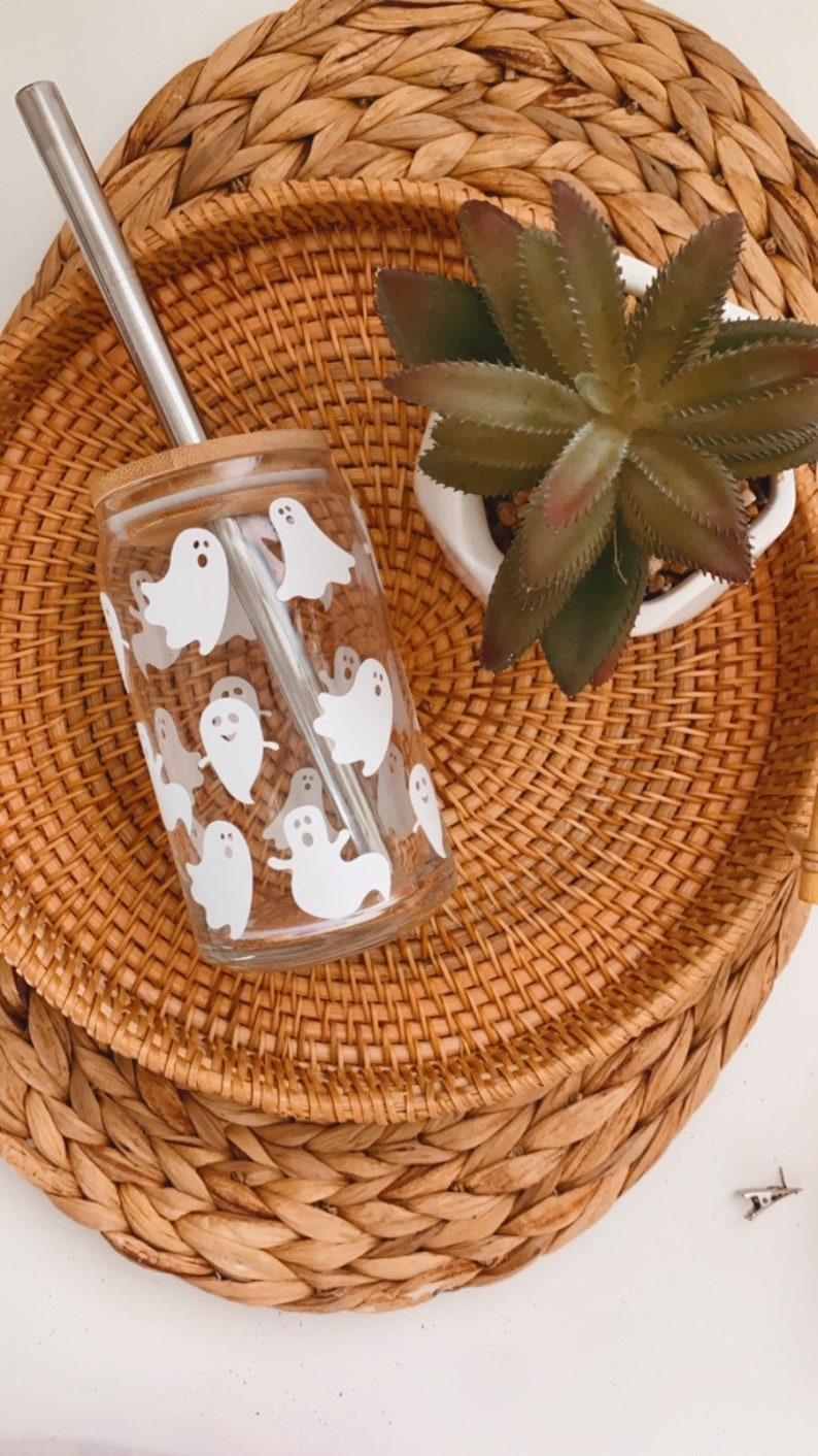 Cute Ghost Beer Can Glass Cup,Spooky Season Iced Coffee Glass,Halloween Beer Can Glass,Aesthetic Soda Can Glass Cup,Glass Cup for Coffee image 6