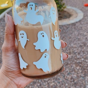 Cute Ghost Beer Can Glass Cup,Spooky Season Iced Coffee Glass,Halloween Beer Can Glass,Aesthetic Soda Can Glass Cup,Glass Cup for Coffee image 4