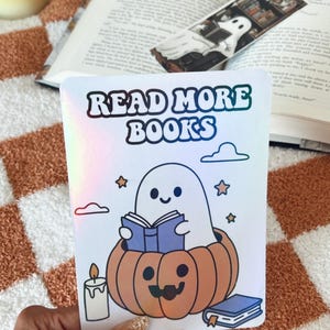 Holographic Halloween Pumpkin Ghost for Fall Kindle Insert,Falloween Cute Ghost Booklover Kindle Girly Insert,Pumpkin Ghost Reading Book