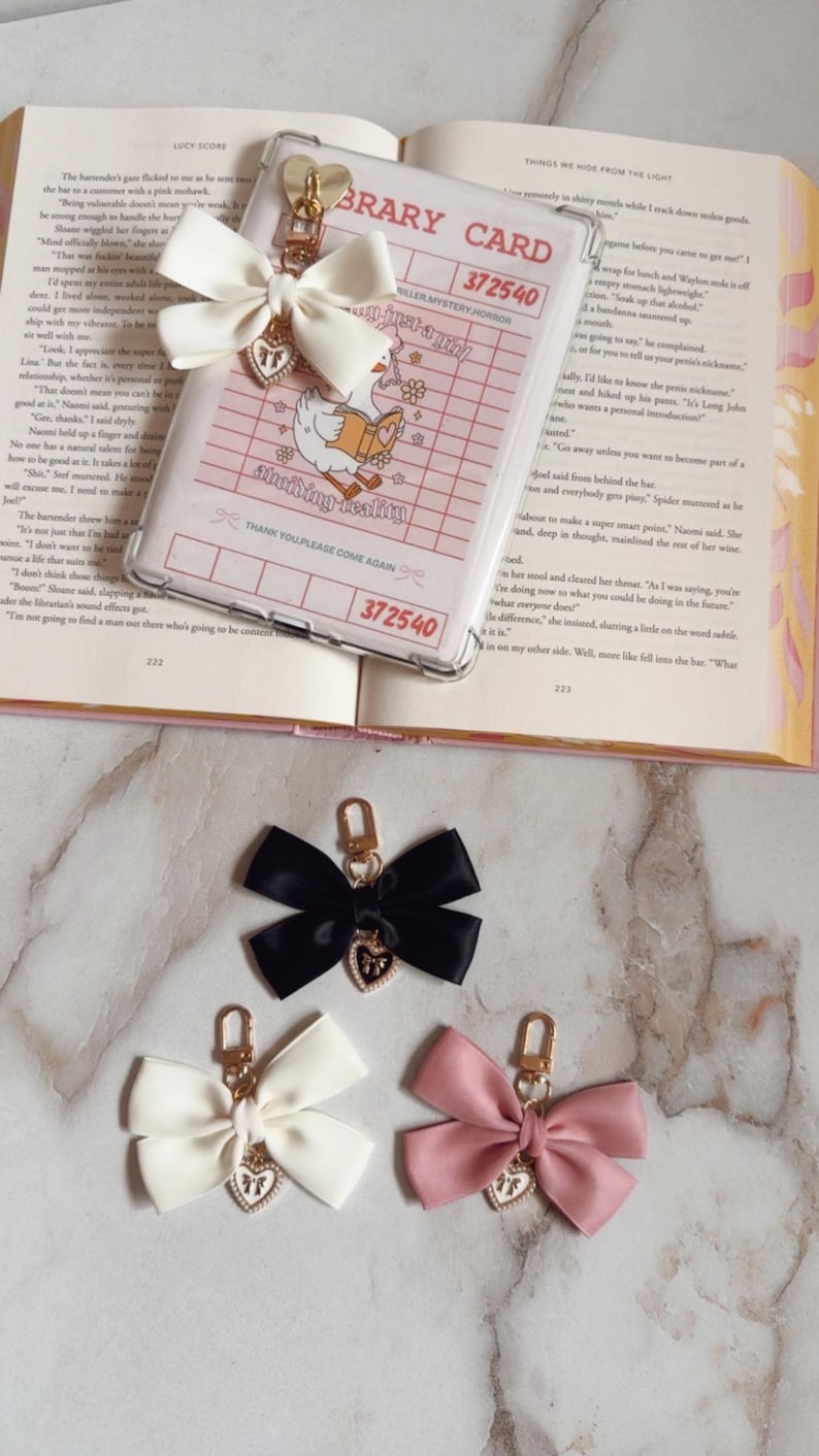 Pearl Bow Kindle Charm,Kindle Accessory,Personalized Bag Charm Keychain with Bow,Bookish Charm Bookish Gifts,Personalized Gifts for her image 5