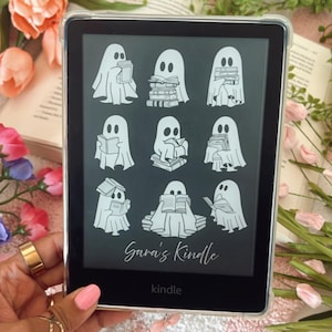 Ghost reading books Kindle Lockscreen,Kindle Paperwhite full screen Screensaver,Halloween Ghost Kindle Wallpaper,Cute Ghosts reading Books