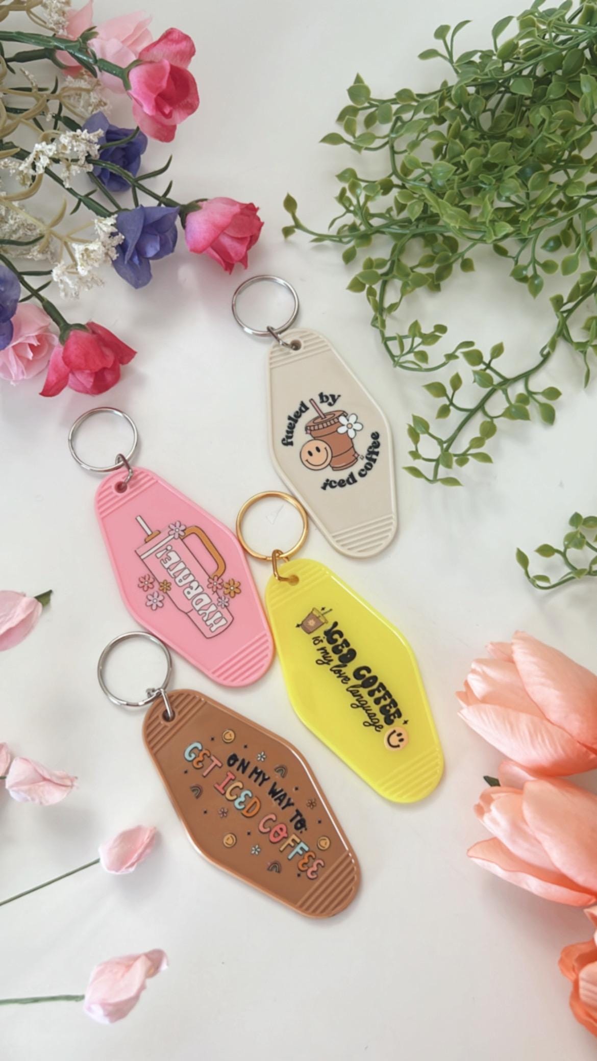 Fueled by iced coffee Keychain,Iced Coffee is my love language Keychain,Retro Motel Style Keychain,Coffee Lover Gift,Cute Car Accessory