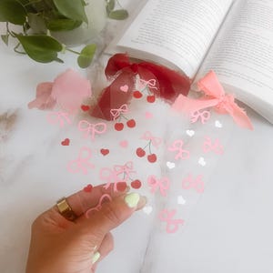 Pink Cherry Bow Acrylic Bookmark,Pink Coquette Bow Red bow Bookmark,Book lover gifts,Book Girly Bookmark,Preppy Bookmark,Coquette Bookmarks