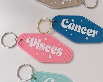 Zodiac Keychain,Astrology Keychain Gift for Best Friend,Zodiac sign motel Keychains,Unique Motel Keychains,Celestial Star Sign Keychain