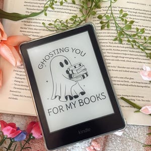 Halloween Library Ghost Kindle Lock Screen,Bookish Ghost Wallpaper for Kindle Paperwhite,Oasis,Colorsoft,Personalized Fullscreen No Border