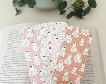 Marcador de livro fofo de leitura fantasma assustador de Halloween com borla, presente de livro Booktok, leitora do clube do livro, acessórios de leitura fantasma de Halloween