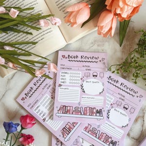 Girly Book Review Notepad,Pastel Bookish Stationery,Bookish Gift for Book Lover,Reader Gifts,Book Tracker Reading Log,Bookworm Gift Post It