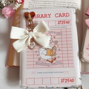 Pearl Bow Kindle Charm,Kindle Accessory,Personalized Bag Charm Keychain with Bow,Bookish Charm Bookish Gifts,Personalized Gifts for her Beige