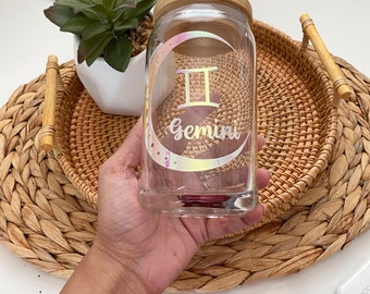 Stars Sun Moon Beer Glass Can, Zodiac Sign Coffee Cup, Soda Glass Can, Iced Coffee Glass,Minimalist Beer Glass, Aesthetic Coffee Glass Cup