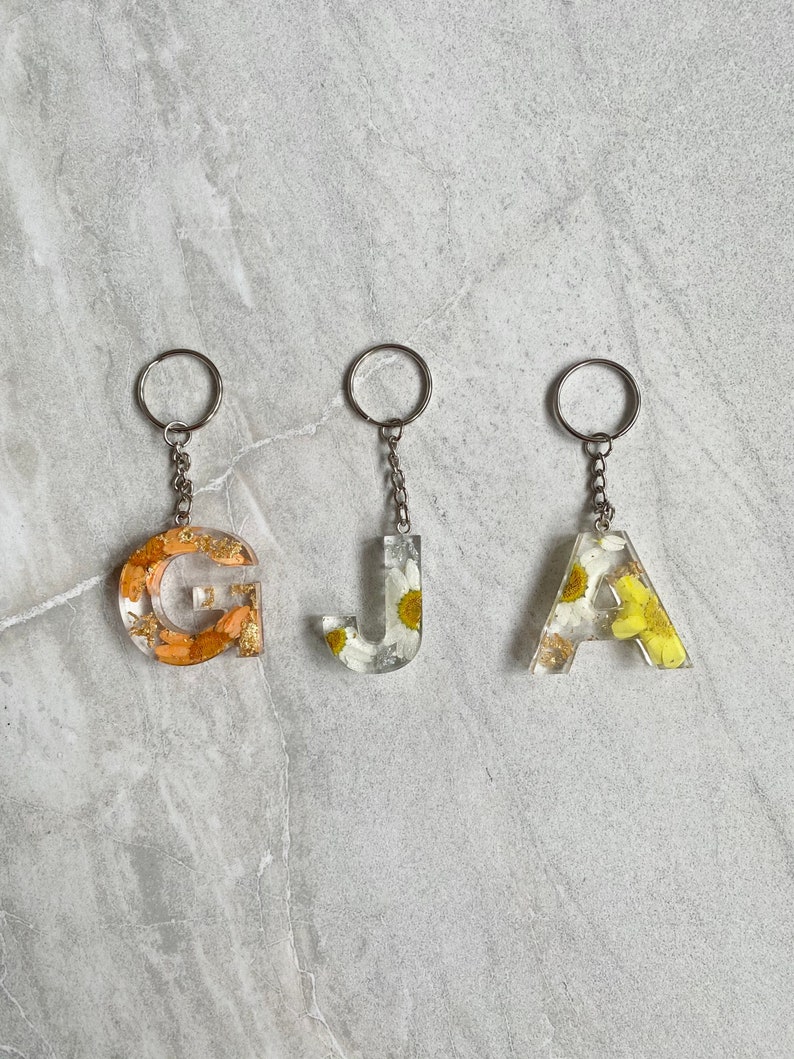 Personalized Gift Custom Floral Resin Letter Keychains Initial Keychain Letter Keychain