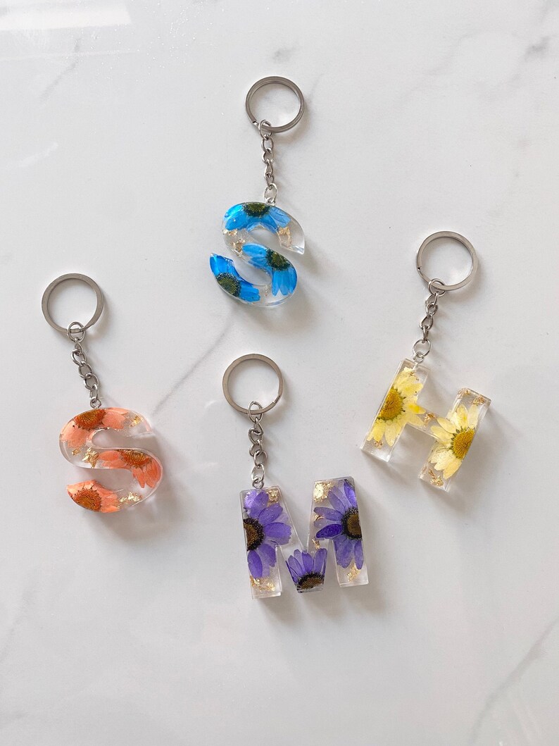 Personalized Gift Custom Floral Resin Letter Keychains Initial Keychain Letter Keychain