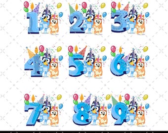 Cumpleaños de Bluey, Perro Azul PNG, Paquete de PNG de Dibujos Animados de Cumpleaños, Sublimación Mágica de Cumpleaños, Cumpleaños de Bluey, Bluey y sus Amigos PNG Digital