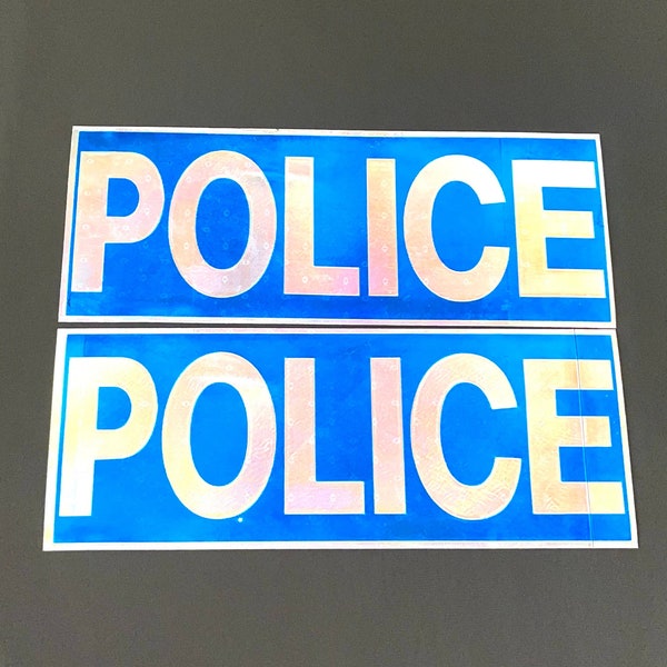 POLICE Reflective SEW ON Material | 4 inch x 10 inch | 2 panels | White/Blue