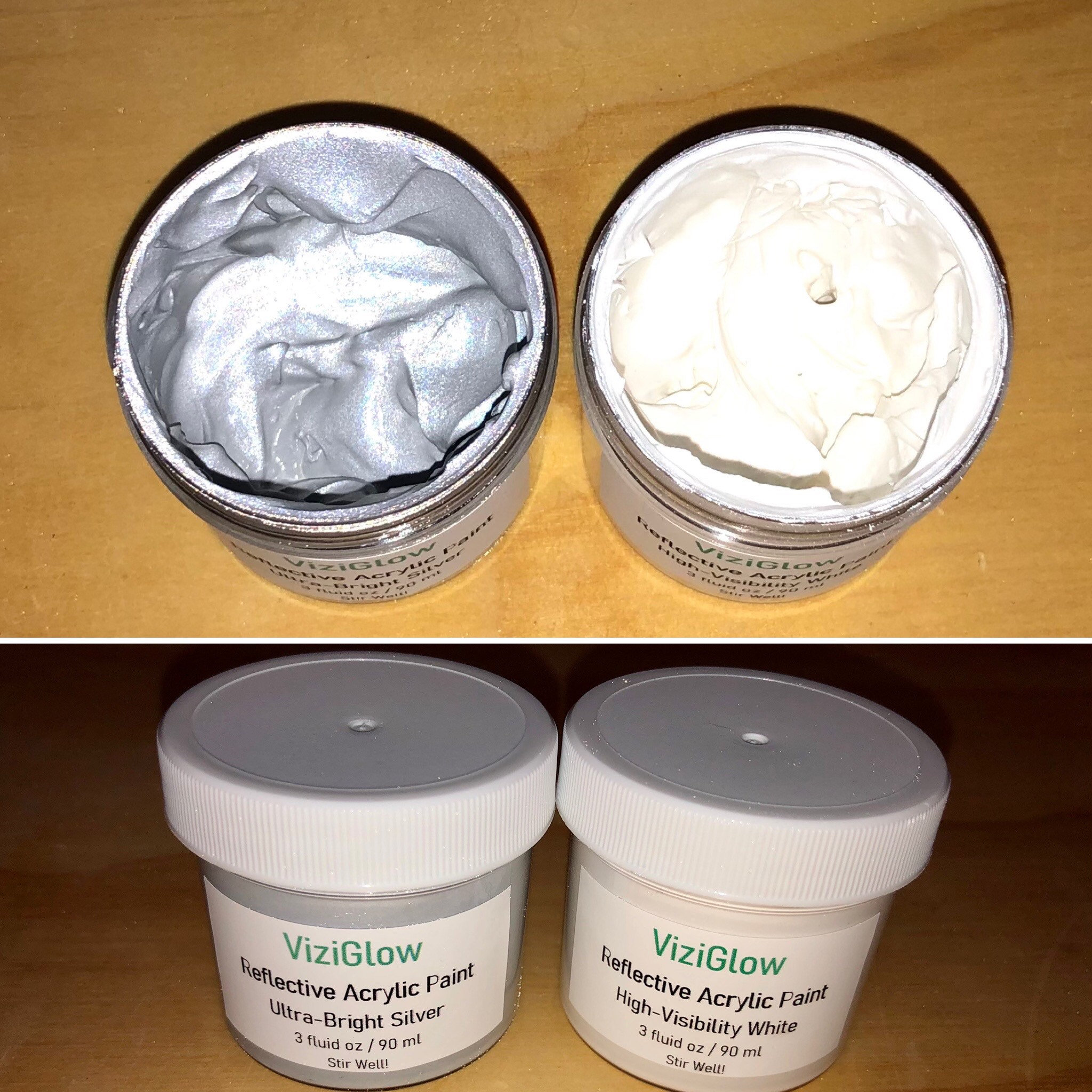 Reflective Acrylic Paint 3 Oz White and Silver Ultrabright Reflective