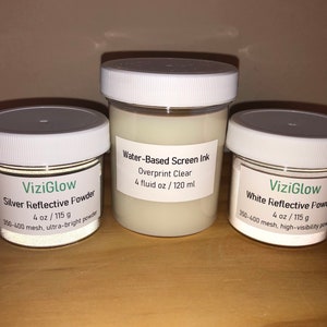Reflective Screen-Printing Ink Kit - White or Silver Reflective Powder + Water-based Screen Ink - High-visibility Reflective Screenprinting