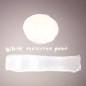 May include: White reflective paint sample. The paint is shown in a circle and a rectangle.