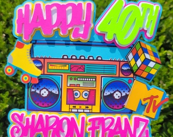 80s 90s themed neon cake topper - Personalized Cake Topper - Hip hop - party decorations - 80s cake topper-80s nostalgia - 80s001