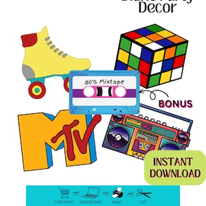 Printable 80s 90s themed centerpieces - 80s party decorations - 80s centerpiece - 80s nostalgia party decorations | Instant Digital Download