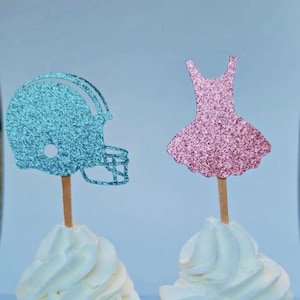 Touchdowns or Tutus cupcake toppers for Gender Reveal Baby Shower decorations