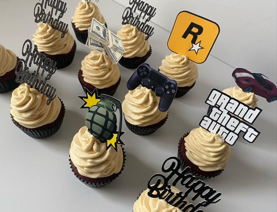 Grand Theft Auto Inspired Happy Birthday Cupcake Toppers Etsy