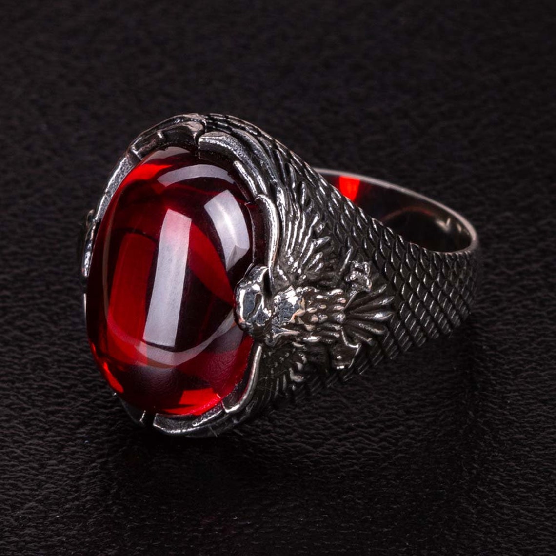 Mens Handmade Ring Red Stone Silver Mens Ring with Rising Etsy