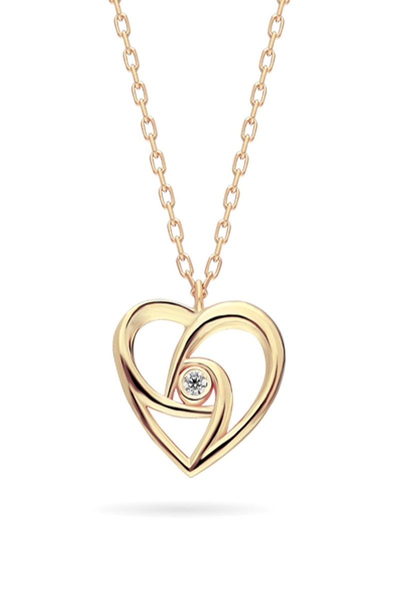 Love Pendant Silver Women Necklace Stone Necklace Silver Diamond Necklace 0.02Ct with Rose Plated Chain and Open Heart Pendant