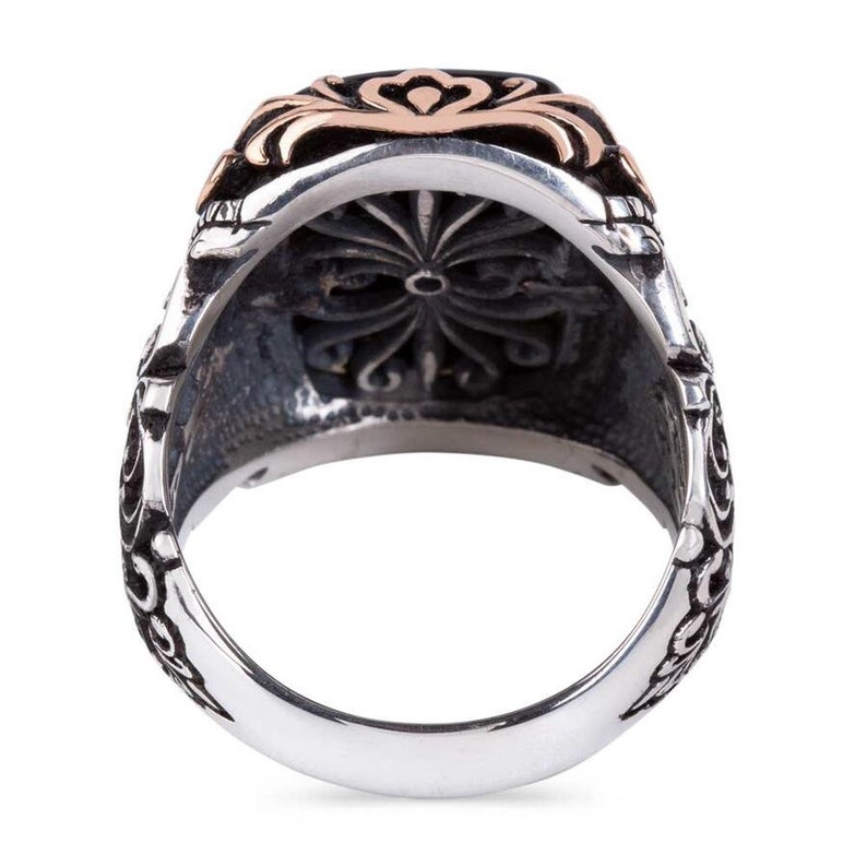 Detailed Men Ring Vintage Handmade Men Jewelery 925K Silver Anniversary Valentine Day Gifts Ornate Rectangle Black Onyx Gemstone Ring