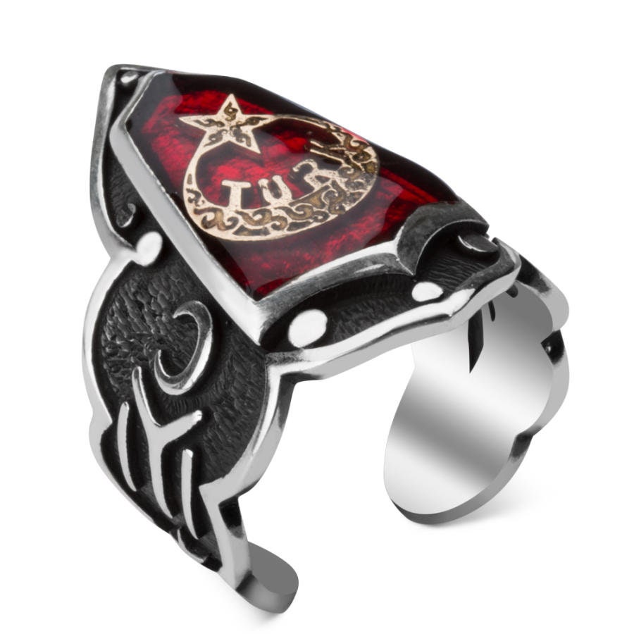 Thumb Silver Personalized Ring Turkish Flag Motif Ring Etsy