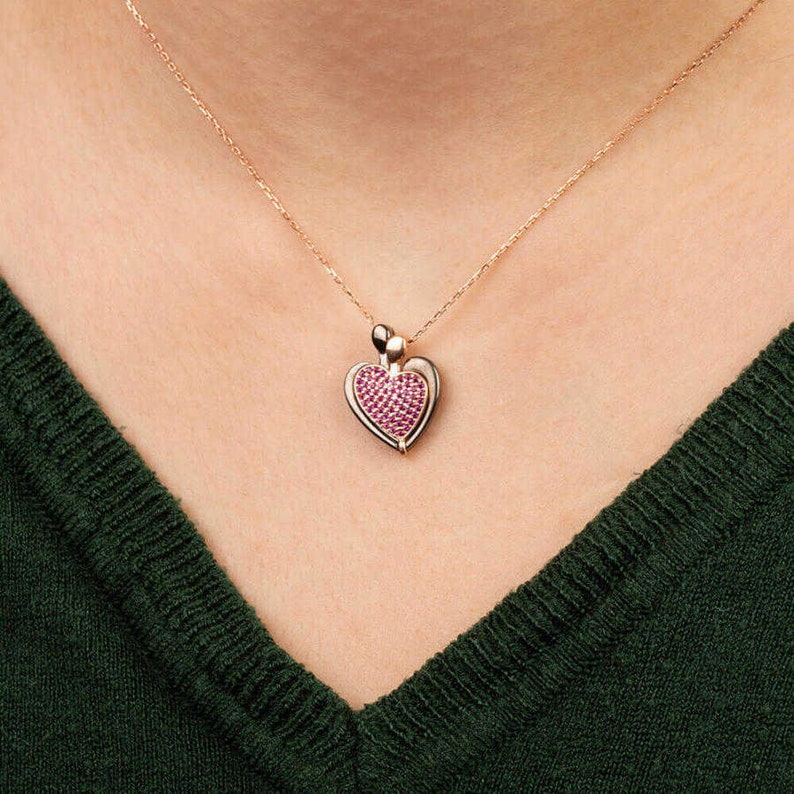Friends Wife Valentine Anniversary Mother Days Gifts 925 Sterling Silver Women Customisable Heart Necklace with Purple Stones