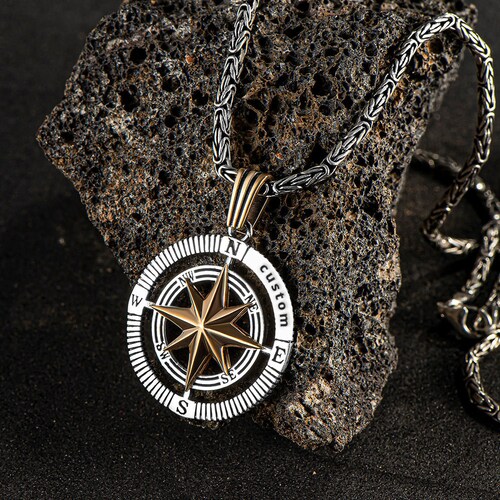 Mens Compass Necklace Silver Mens Necklace Small Compas Etsy