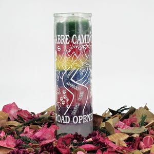 Powerful 7-color Road Opener Candle – Pathway to Success Abre Camino for New Opportunities & Clarity