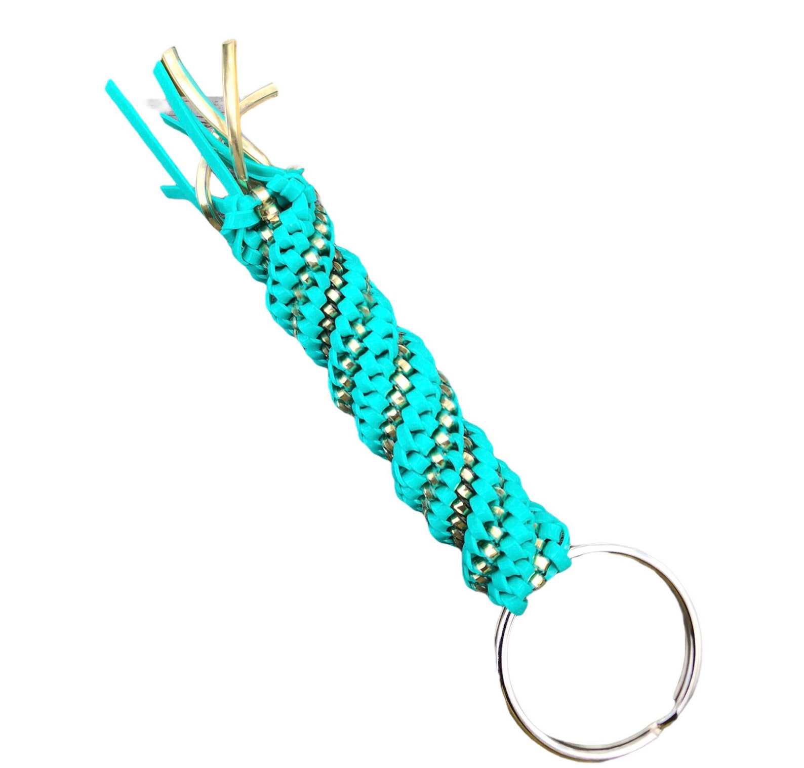 Turqouise and Gold Rexlace Keychain Boondoggle Keychain Etsy