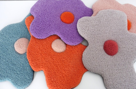 Mini Tapis Fleur en Laine - Decoration Coloree et Arty