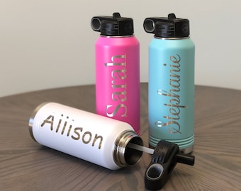 Personalized Water Bottle with Straw, Custom Laser Engraved, 32 oz Stainless Steel, Sports Bottle Water bottle, Workout Bottle