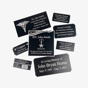 Engraved Metal Plate, Dura Black Aluminum, Outdoor Grade Plaque Engraving, Trophy, Award, Laser Engraved Aluminum Plaque, Memorial Plaque