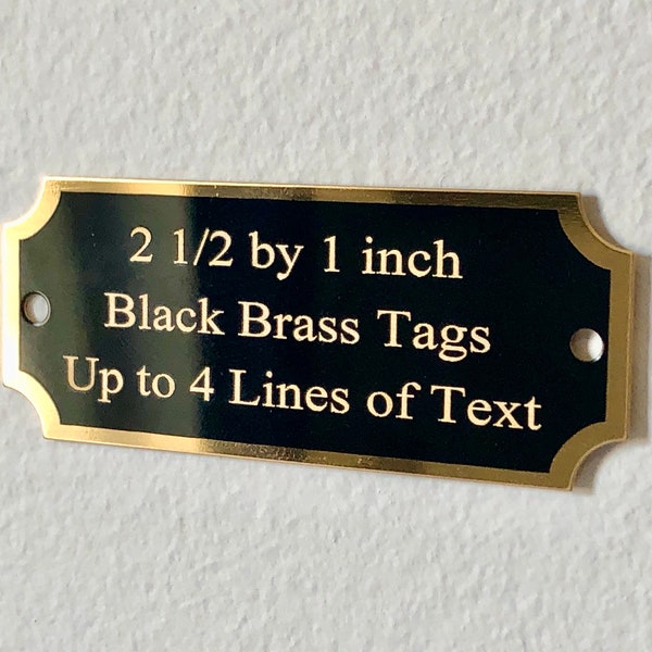 Engraved Black Brass Plate Tags, 2 1/2 x 1 Inch Tag, Personalized Metal Plate, Engraved Plaque, Engraved Trophy Plate, Perpetual Plate