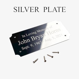 Engraved Silver Plate, Bright Silver Aluminum Plaque Engraving Trophy Plate Award Plaque Engraved Urn Plaque Memorial Plaque Personalized
