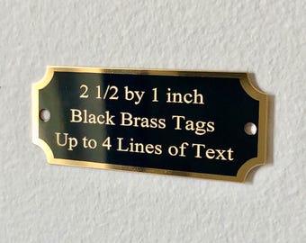 Engraved Black Brass Plate Tags, 2 1/2 x 1 Inch Tag, Personalized Metal Plate, Engraved Plaque, Engraved Trophy Plate, Perpetual Plate