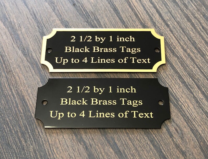 Engraved Black Brass Plate Tags, 2 1/2 x 1 Inch Tag, Personalized Metal Plate, Engraved Plaque, Engraved Trophy Plate, Perpetual Plate