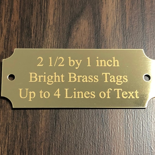 Engraved Bright Brass Plate Tags, 2 1/2 x 1 Inch Tag, Personalized Metal Plate, Engraved Plaque, Engraved Trophy Plate, Perpetual Plate