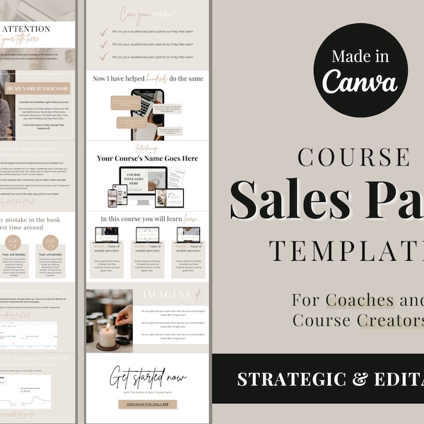 Editable Website Template, Sales Page Template Canva, Course Marketing, Online Course Launch Template, Website Landing Page Template