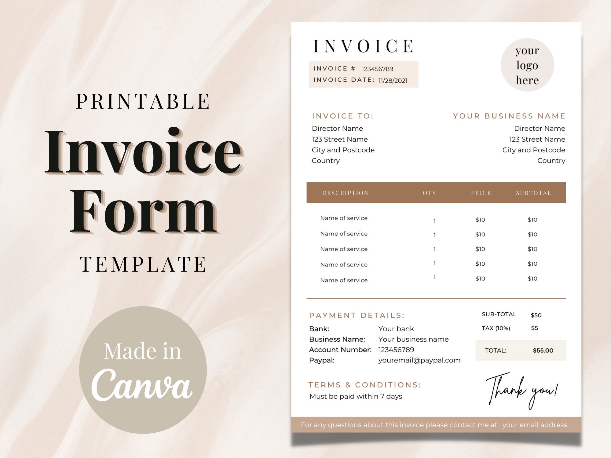 invoice template small business invoice invoice template etsy