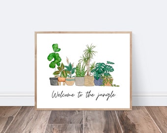 House Plants Printable, Welcome to the Jungle Wall Art, House Plant Decor, Watercolor House Plant Art Print, DIGITAL FILE