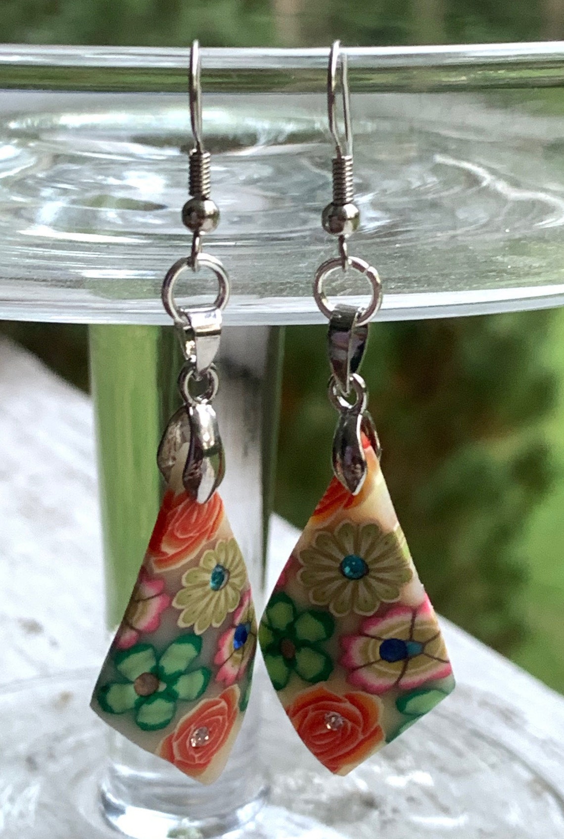 Handmade Floral Polymer Clay Groovy Dangle Earrings Etsy