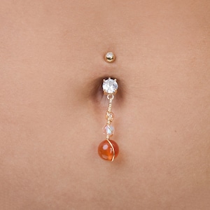 Carnelian Dangle Belly Ring: Sunset Crystal, 14g Sacral Chakra Jewelry