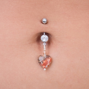 Leopardskin Jasper Heart Belly Ring Navel Piercing Autumn Jewelry Surgical Steel Dangle 14g