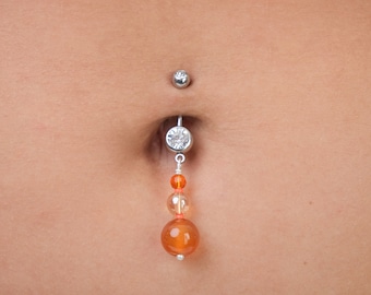 Piercing para ombligo con colgante de cornalina: joya para el ombligo con cristal naranja de 14 g.